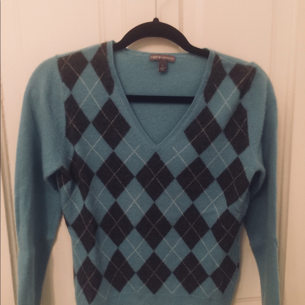 Blue grey argyle Cashmere sweater Sz L